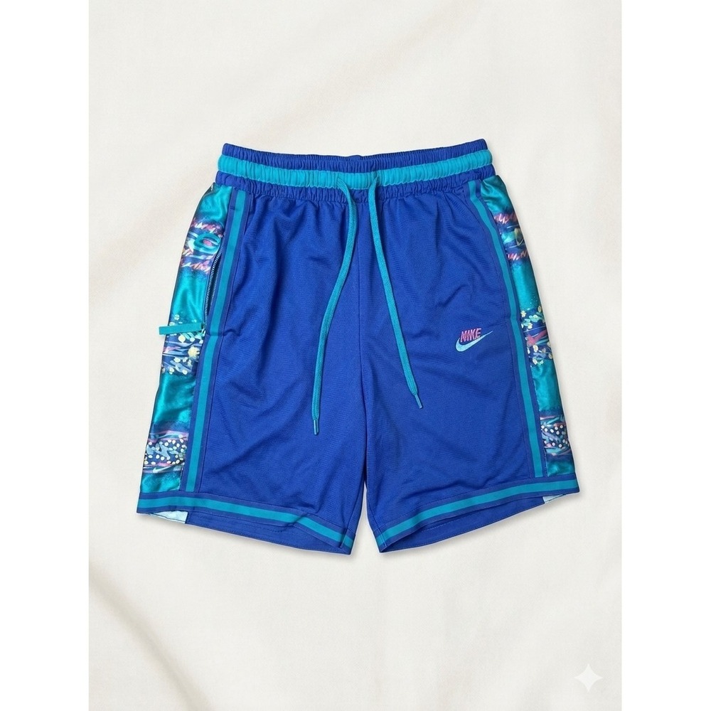 Vtg 90s Nike Stories Basketball Shorts Blue Teal Pink Pattern Mesh Dri-FIT Large